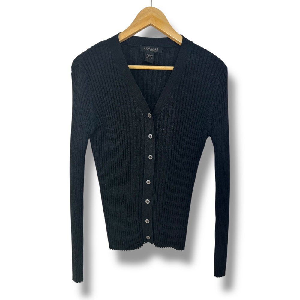 4/$20 Express Black Ribbed Cardigan Sweater - Picture 2 of 3